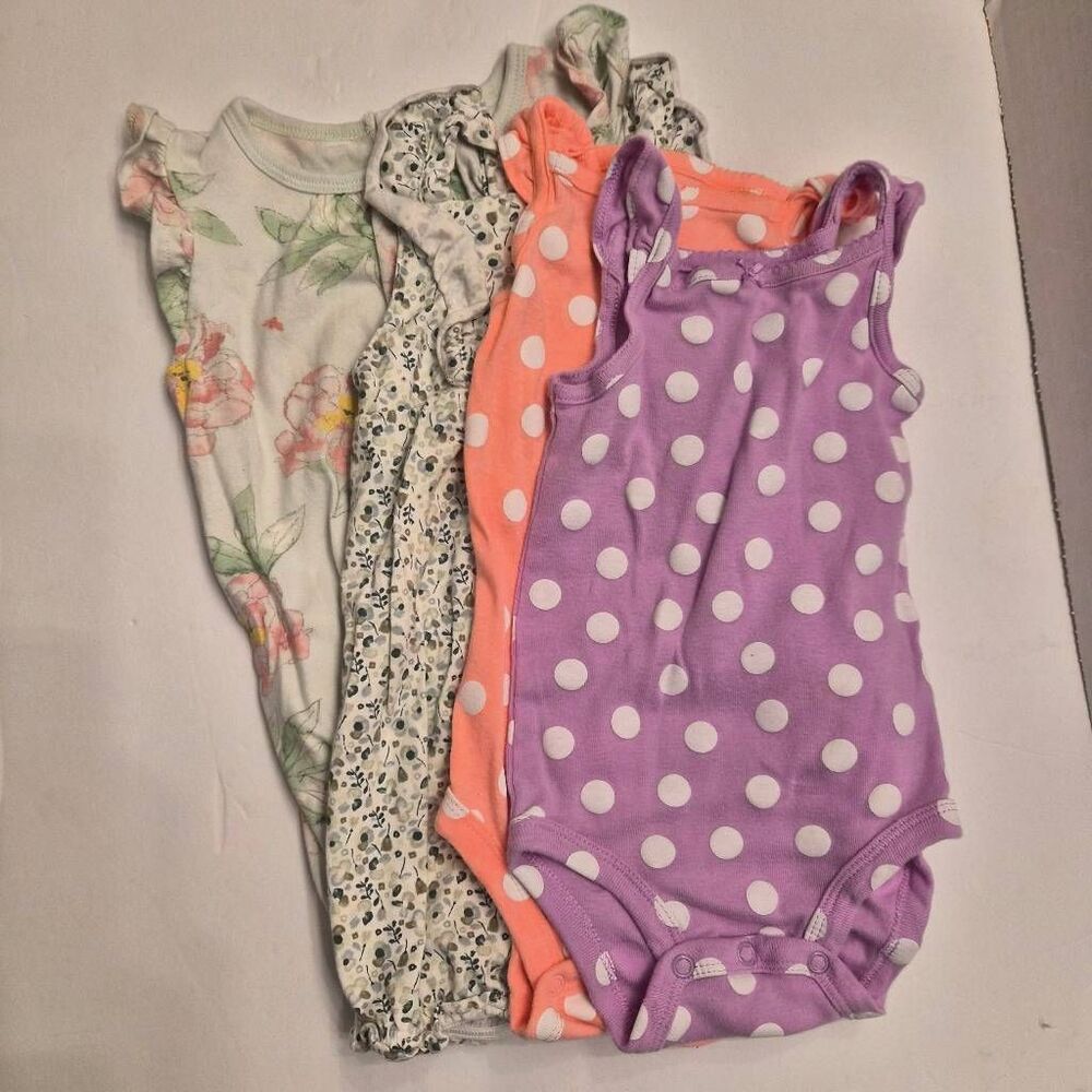 12 month Assorted girls baby Spring Summer outfits: Polka-dot,  Floral, Honeybee